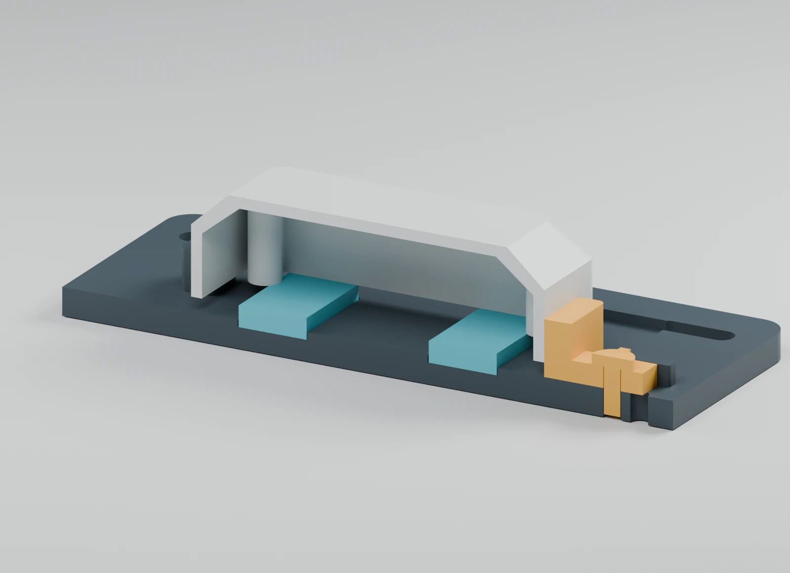 Close CAD view of the adjustable stop and replaceable contact interfaces