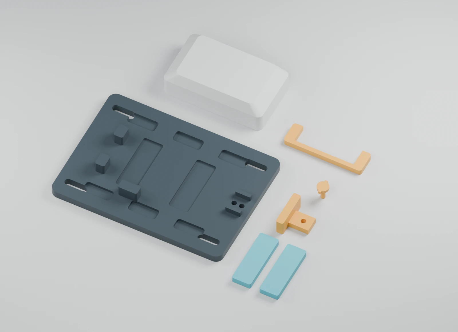CAD layout of the individual fixture and housing components