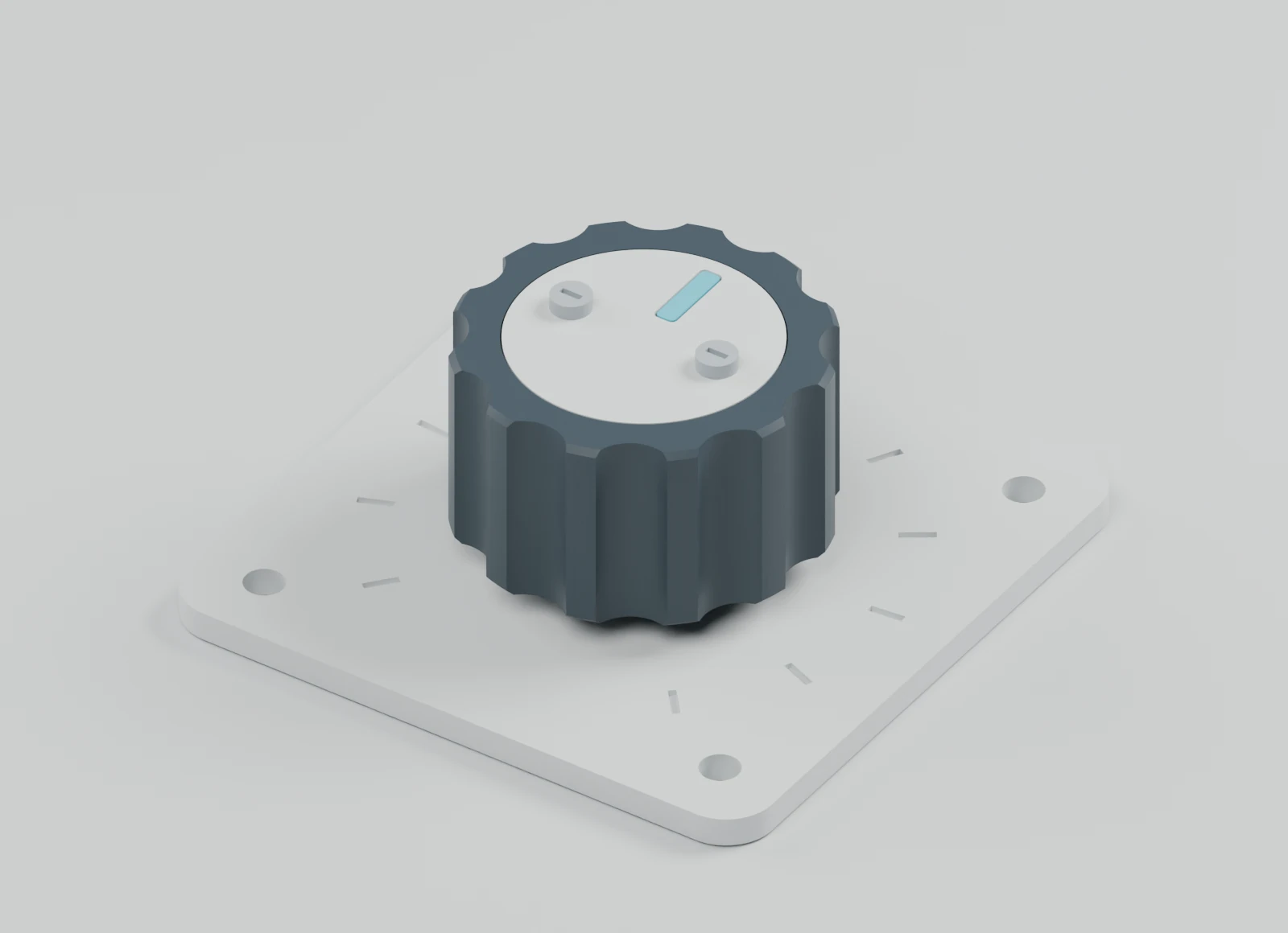 Assembled CAD view of the knob on its reference panel and shaft