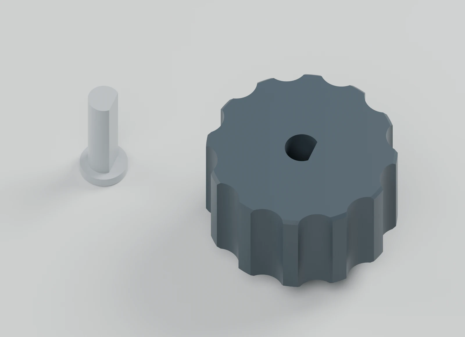 CAD view of the D-shaped shaft opening and the matching reference shaft