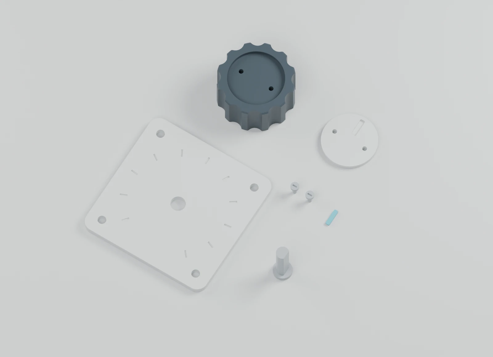 CAD layout showing the separate knob components and reference parts