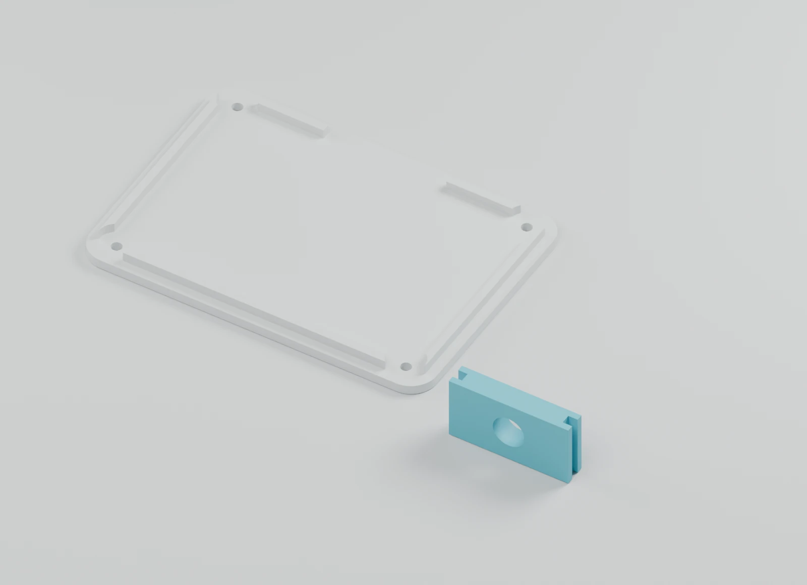 Close CAD view of the locating lip and the cable plate retaining shoulders