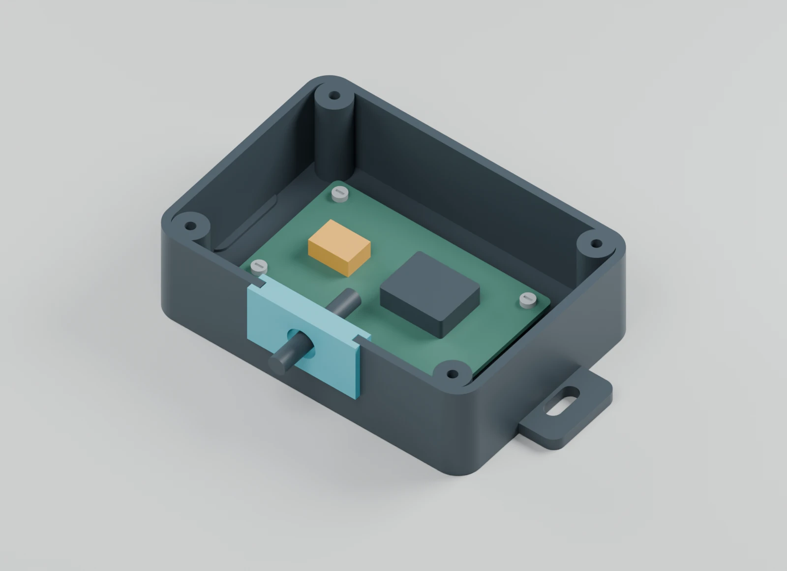 CAD view of the reference board, internal standoffs and lid interface