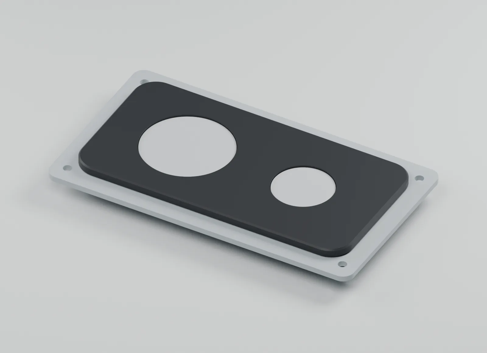 Assembled CAD view of the two-opening fascia fitted to its reference panel