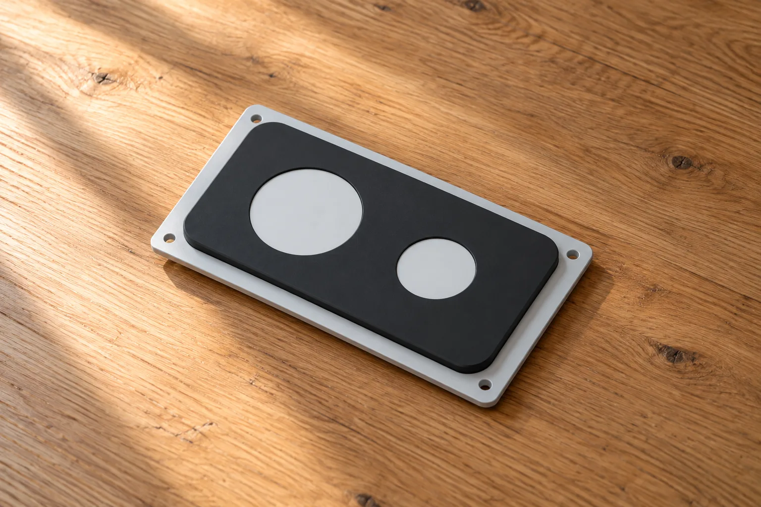 Rendered workshop scene showing the assembled instrument bezel and reference panel