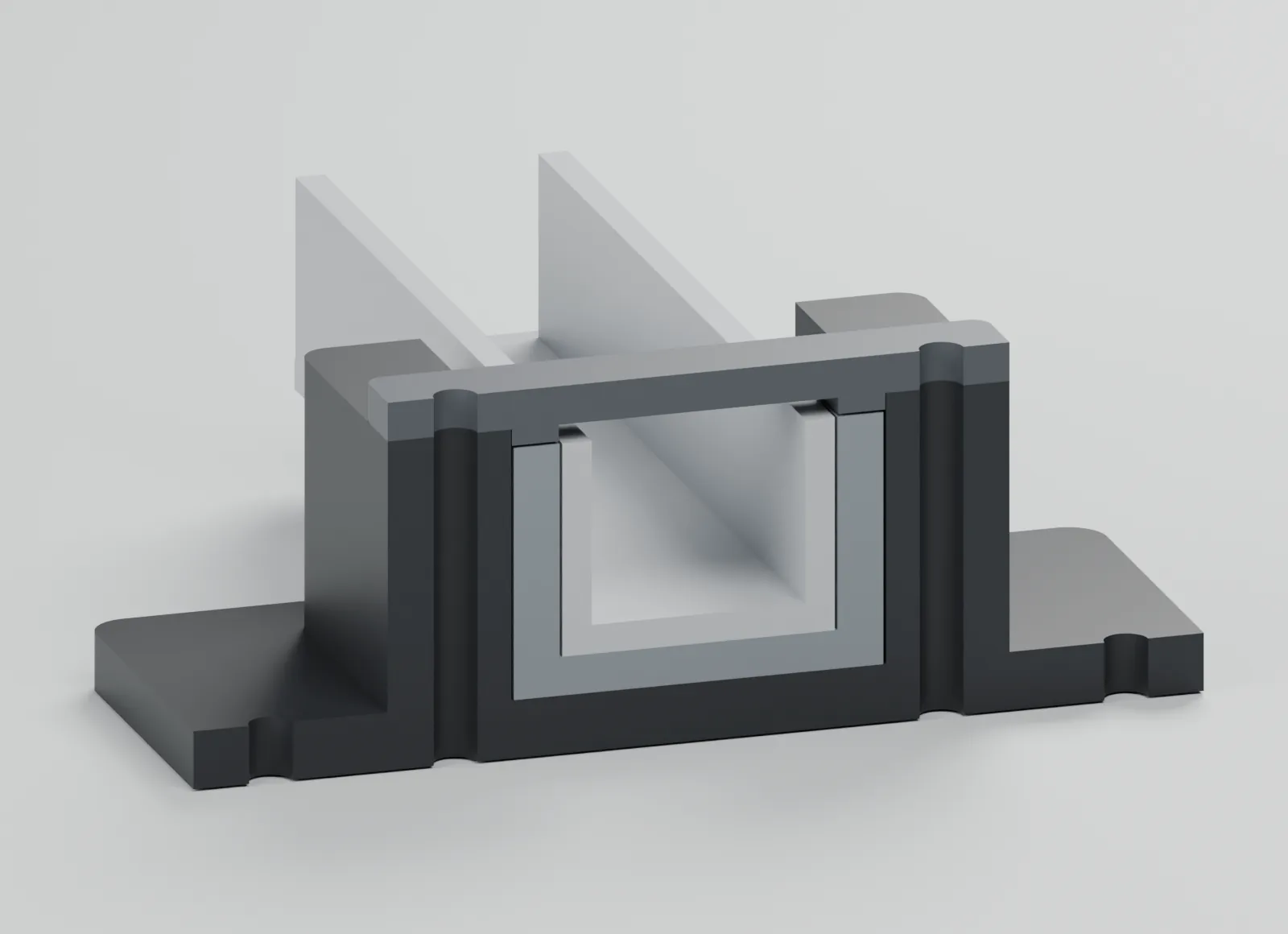 CAD half-section exposing the rail seat, replaceable insert and top keeper