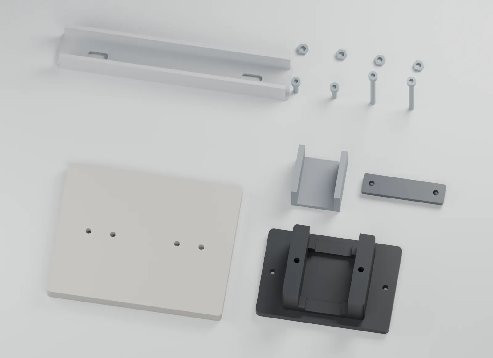 CAD layout of the drawer guide body, wear insert and original reference rail components