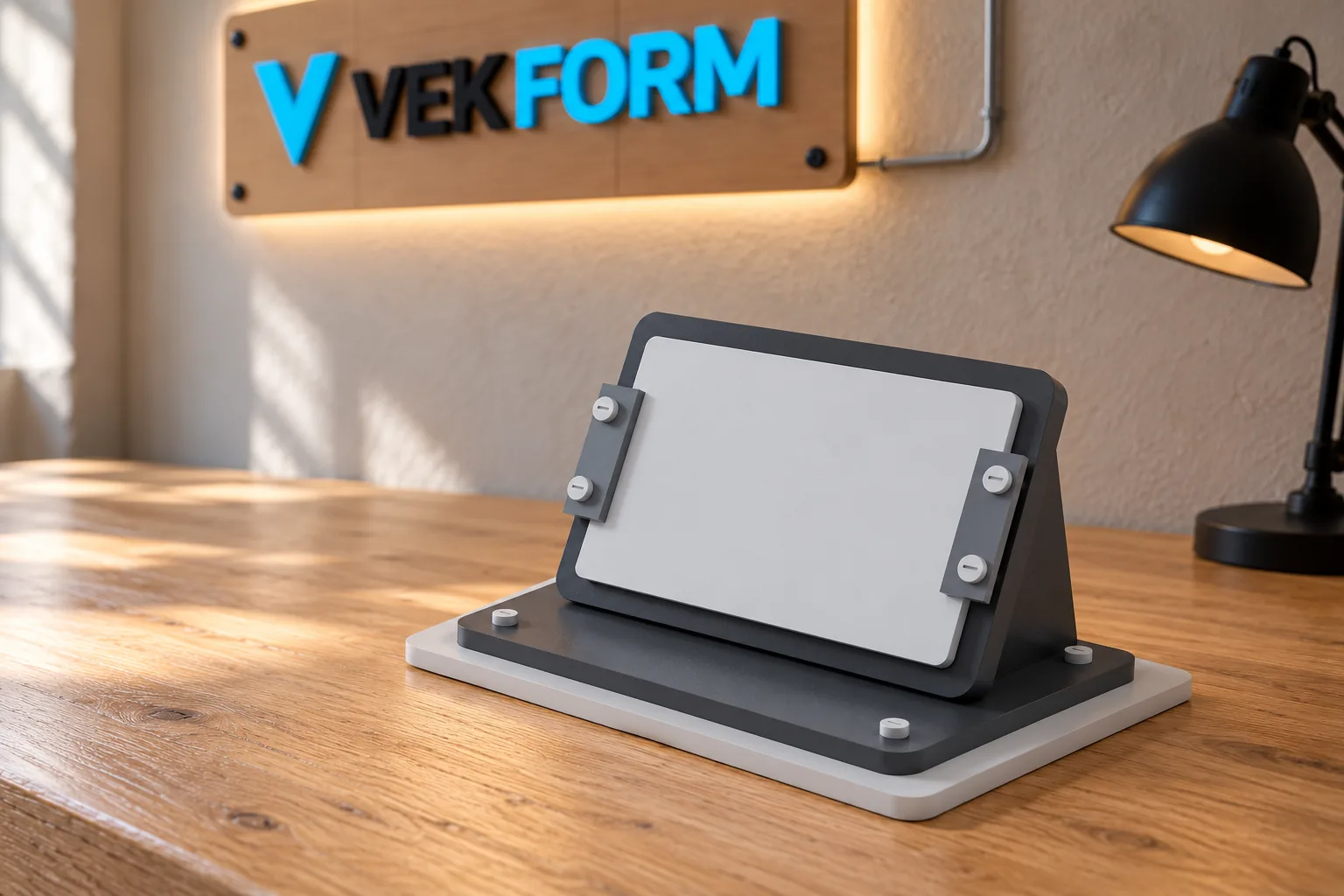 Rendered workshop scene of the original display mount