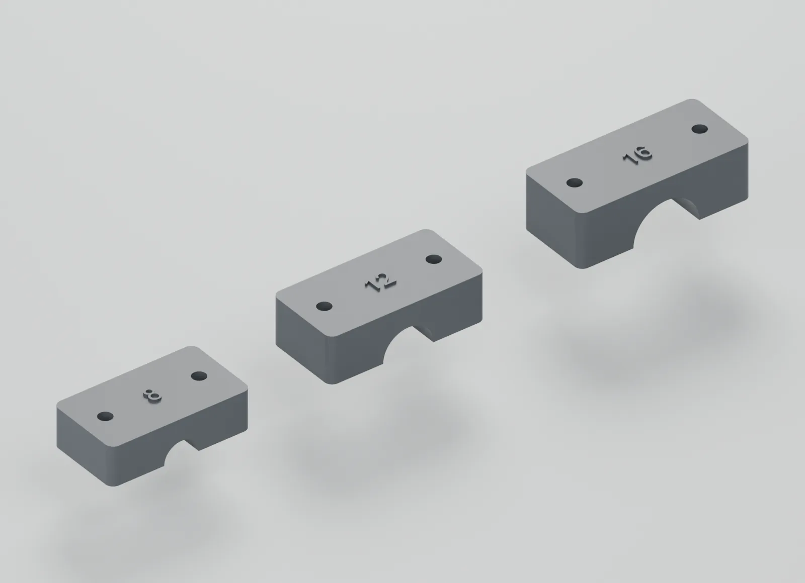 The modeled 8, 12 and 16 size markings.