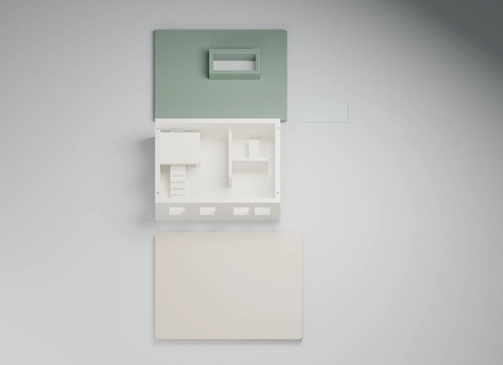 The model base, building, roof and roof light.