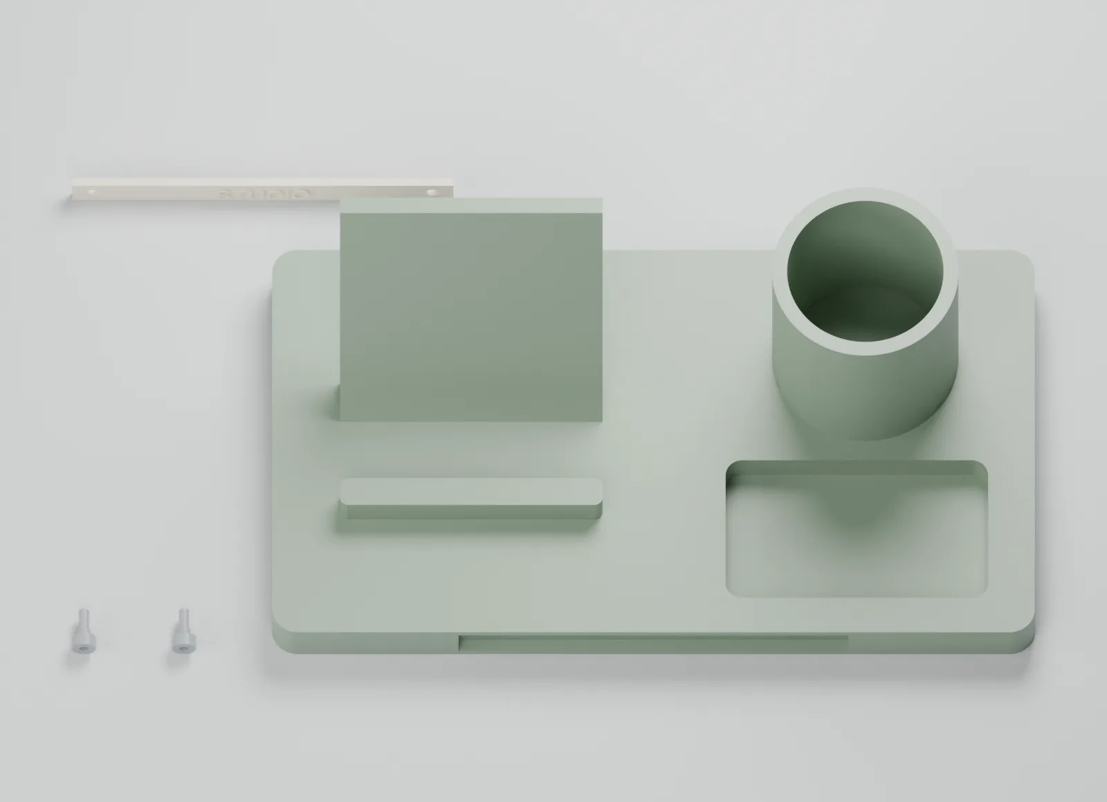 The organizer body, plate and fasteners.